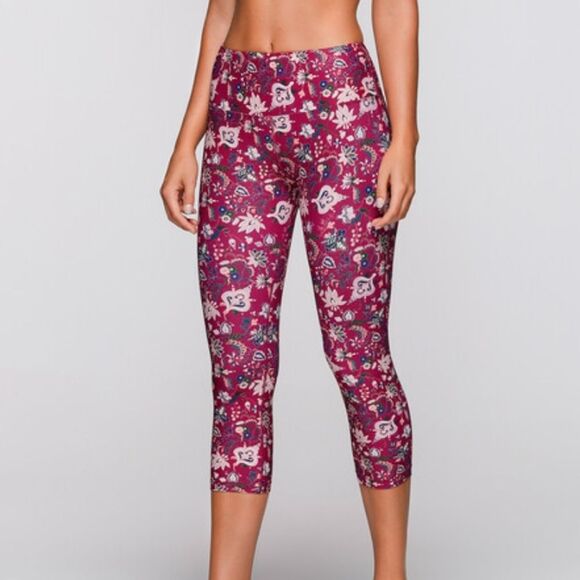 Lorna Jane Pants - Lorna Jane Persia Core 7/8 Floral Pink Red Capri Crop Tight Leggings SM